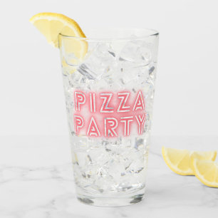 Pizza Party Neon Effect Pink Text Glas