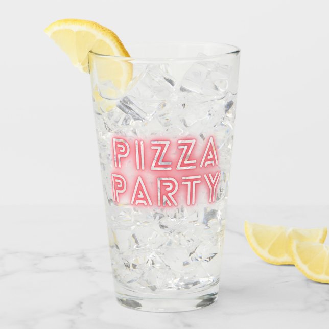 Pizza Party Neon Effect Pink Text Glas (Vorderseite Ice)