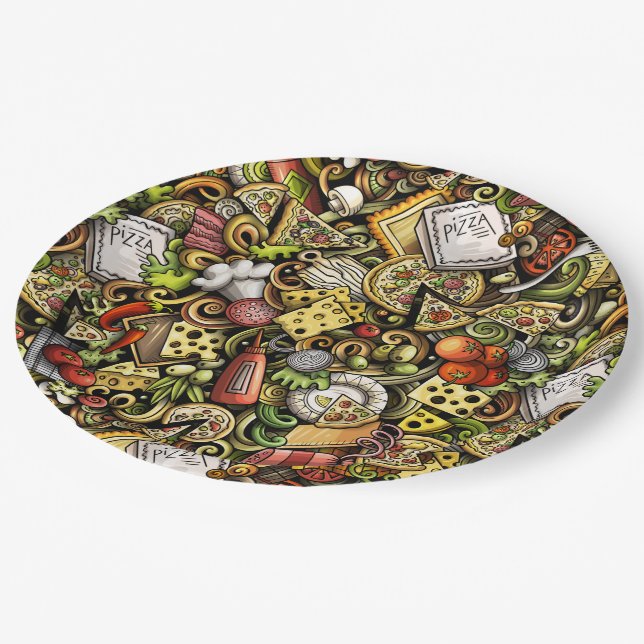 Pizza Party Paper Plate Pappteller (Schrägansicht)