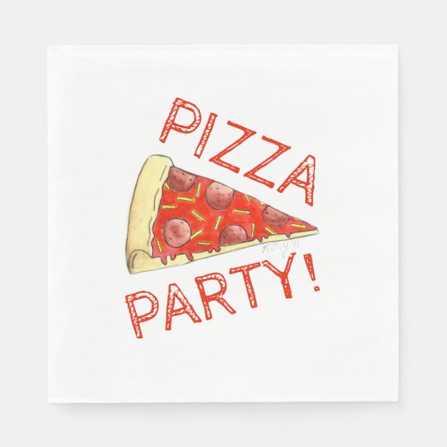 PIZZA-PARTY! Pepperoni Käse Pizza Slice Pizzeria Serviette (Vorderseite)