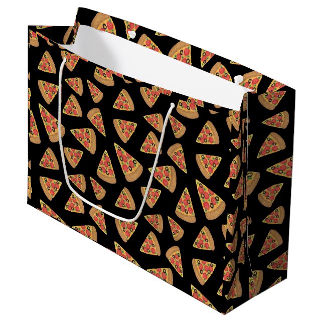 Pizza Party Pepperoni Novelty Black Große Geschenktüte (Vorderseite Schrägansicht)