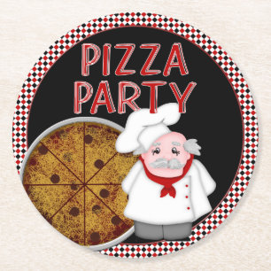 Pizza-Party, Stil-Set 2-Schwarz-Untersetzer Runder Pappuntersetzer