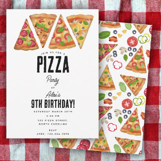 Pizza Party Thema Wasserfarbe Geburtstagskinder Einladung