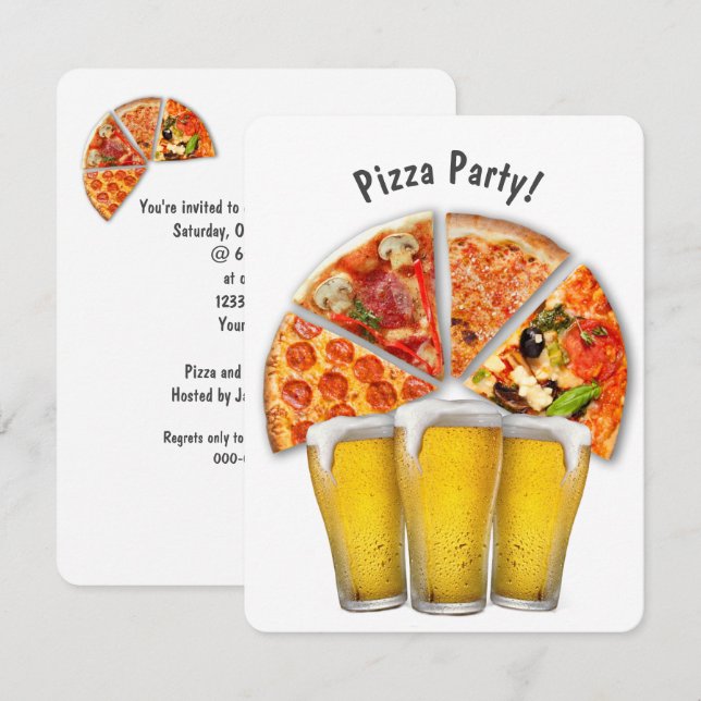 Pizza Party und Bier Einladung (Vorne/Hinten)
