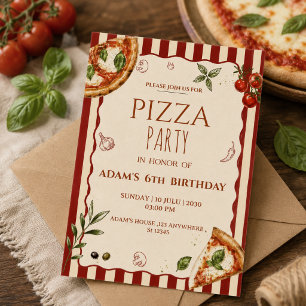 Pizza-Party Vintage-Geburtstagseinladung Einladung