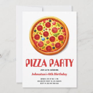 Pizza-Party Wasserfarbe Geburtstagsparty Einladung