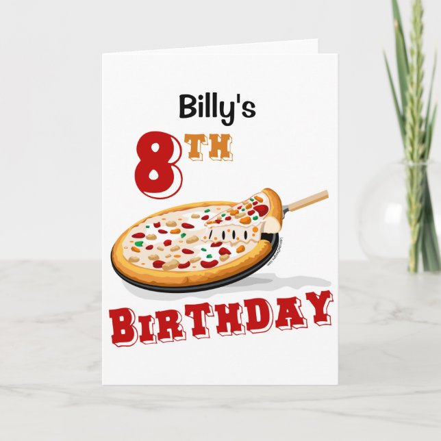 Pizza-Party zum 8. Geburtstag Karte (Vorderseite)