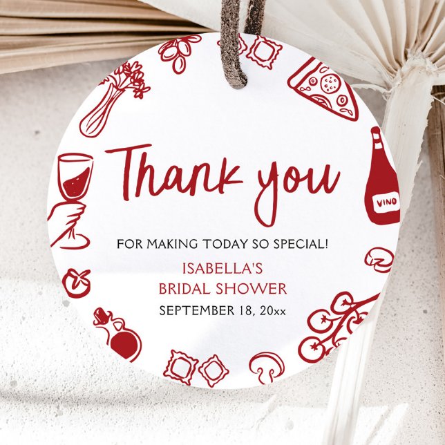 Pizza Pasta Brautparty Geschenkanhänger (Red Italian Hand Drawn Pizza Pasta Bridal Shower Favor Tags)