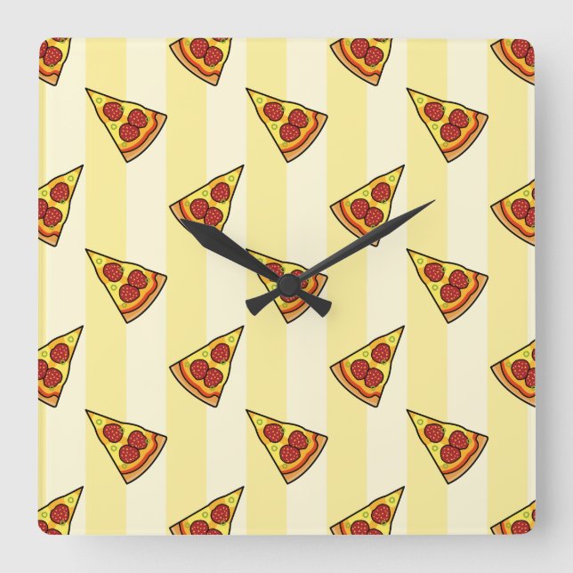 Pizza Pattern Quadratische Wanduhr (Vorderseite)