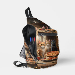 "Pizza Paw-ty: Vier Katzen kommen rein!" Crossbody Bag
