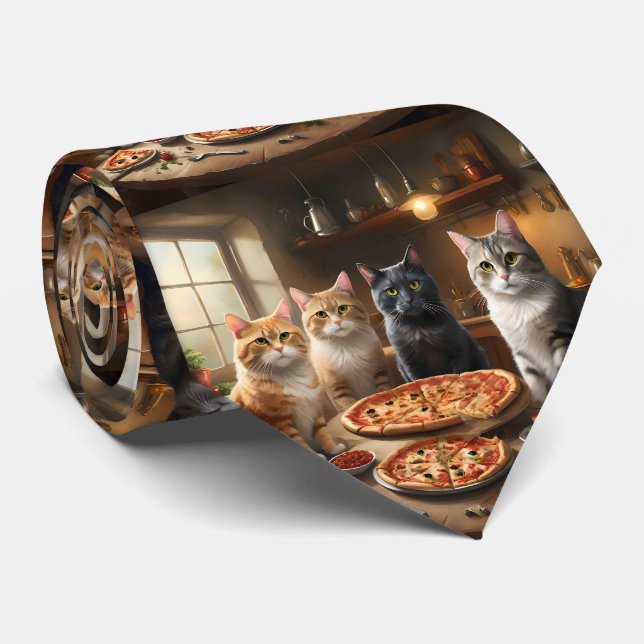 "Pizza Paw-ty: Vier Katzen kommen rein!" Krawatte (Gerollt)