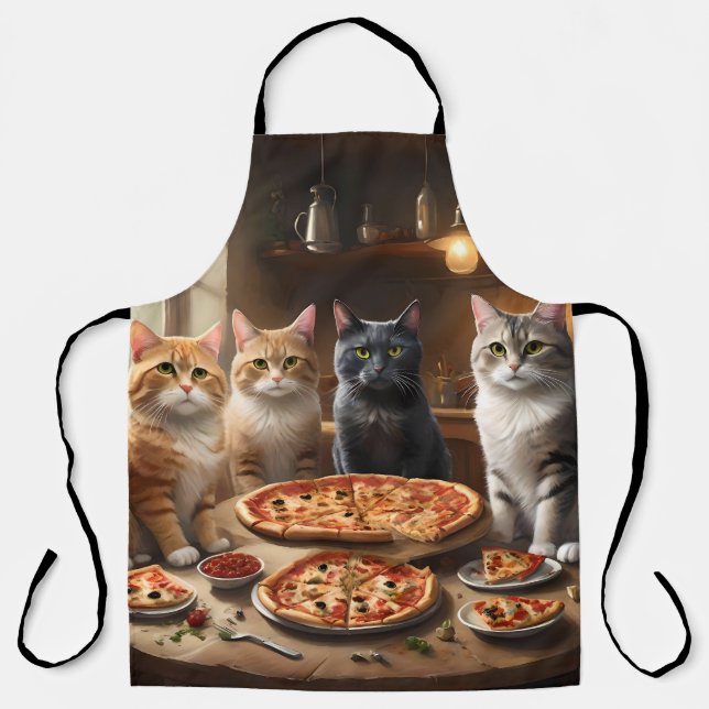 "Pizza Paw-ty: Vier Katzen kommen rein!" Schürze (Vorderseite)