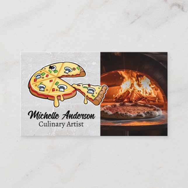 Pizza Pie Illustration | Brick Oven Visitenkarte (Vorderseite)