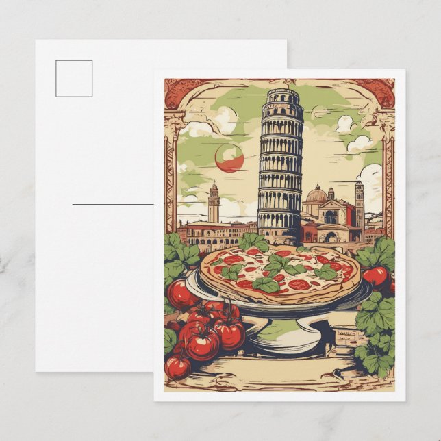 Pizza Pisa Italien Vintage Travel Illustration Postkarte (Vorne/Hinten)