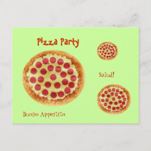 Pizza, Pizza, Pizza, Pizza-Party, Salud! , Buono… Einladungspostkarte