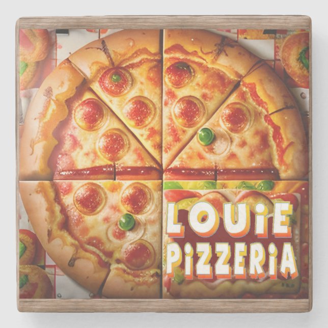 Pizza Pizzeria Design Steinuntersetzer (Vorderseite)