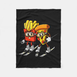 Pizza Pommes frites Ski lustig Skifahrer Fast Food Fleecedecke