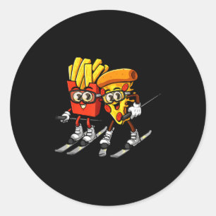 Pizza Pommes frites Ski lustig Skifahrer Fast Food Runder Aufkleber