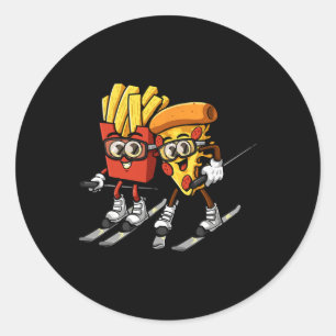 Pizza Pommes Frites Ski Lustig Skifahrer Fast Food Runder Aufkleber