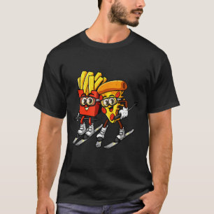 Pizza Pommes frites Ski lustig Skifahrer Fast Food T-Shirt