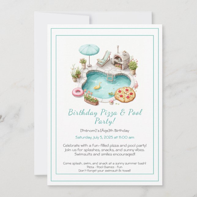 Pizza Pool Party Invitation - Amusant été Annivers (Devant)