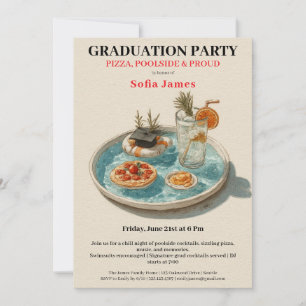 Pizza, Poolside, Pool Party Abschlussfeier Einladung