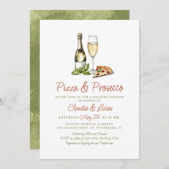 Pizza Prosecco Couples Wedding shower Invitation (Devant / Derrière)