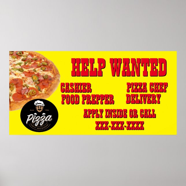 Pizza Restaurant Anpassen Hilfe Gewollt Shop-Logo Poster (Vorne)