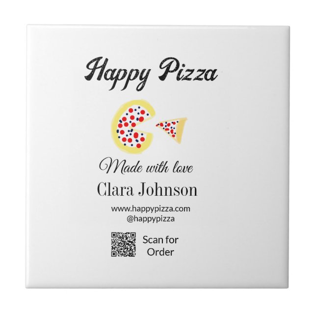 Pizza Restaurant Cafe Pizzeria Scan QR-Code bestel Fliese (Vorderseite)