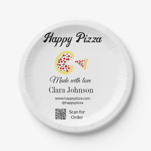 Pizza restaurant cafe pizzeria scan QR code order  Pappteller (Vorderseite)