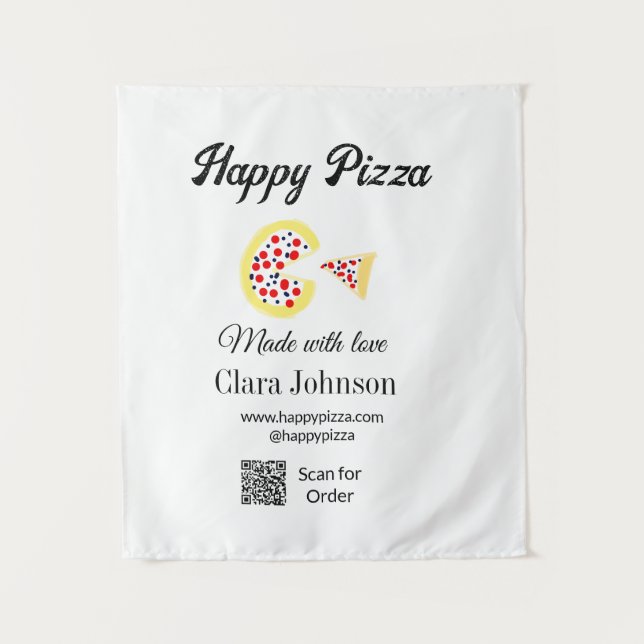 Pizza restaurant cafe pizzeria scan QR code order  Wandteppich (Vorderseite)