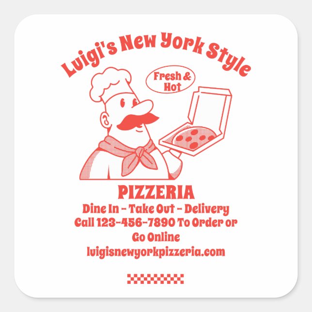 Pizza Restaurant im Detail Grafik anpassen Quadratischer Aufkleber (Vorderseite)