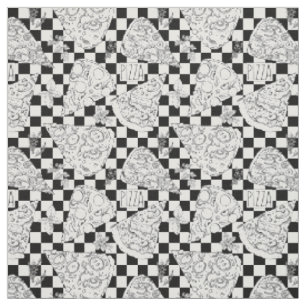 Pizza Restaurant Koch Black and White Checked Stoff