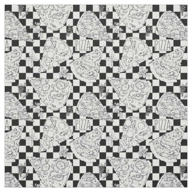 Pizza Restaurant Koch Black and White Checked Stoff (Muster)