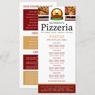Pizza Restaurant, Pasta schlanke Speisekarte Menükarte