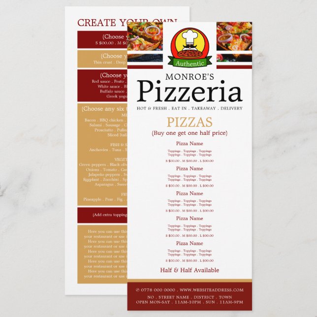 Pizza Restaurant, Pizzeria Slimline Menükarte (Vorne/Hinten)