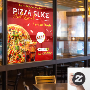 Pizza-Scheibe und ein Getränk Promo anpassen Fensteraufkleber