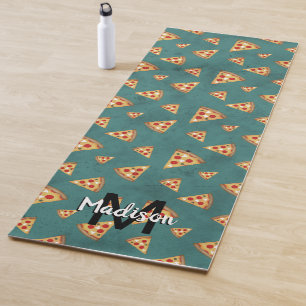 Pizza-Scheiben im Retro-Teal-Muster Monogramm Yogamatte