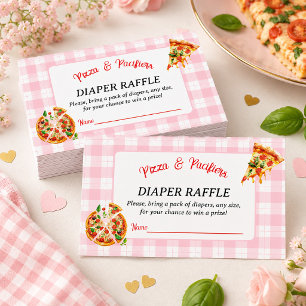 Pizza & Schnuller Baby Shower Windel Rosa Gingham Begleitkarte