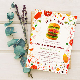 Pizza & Schnuller Beläge Burger BBQ Babyparty Einladung