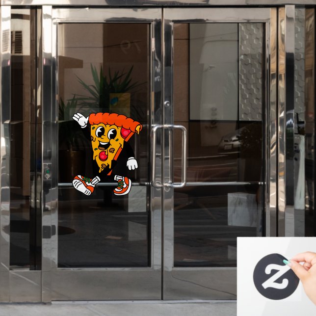 Pizza Shop Cartoon Pepperoni Pizza Slice Fensteraufkleber (Büro Tür)