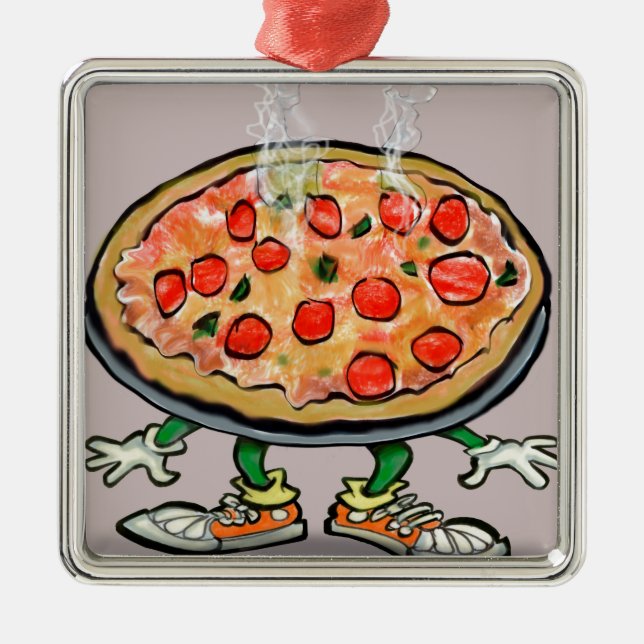 Pizza Silbernes Ornament (Vorne)