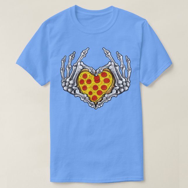 Pizza Skeleton Heart and Hands Gothic Halloween Co T-Shirt (Design vorne)