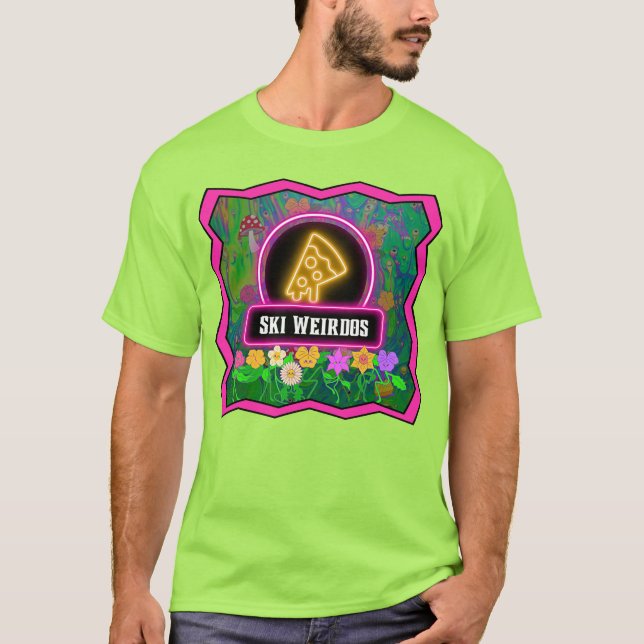 Pizza Ski Weirdos Pink Border T - Shirt (Vorderseite)