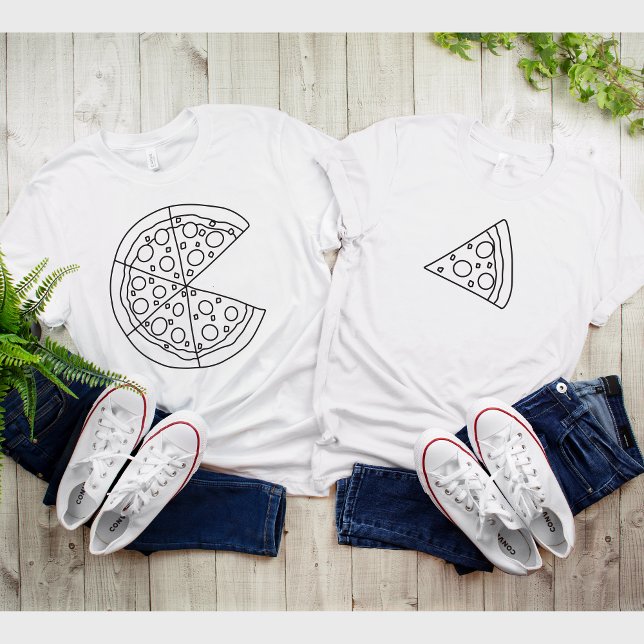 Pizza Slice Drôle Couple Blanc T-Shirt (Créateur téléchargé)