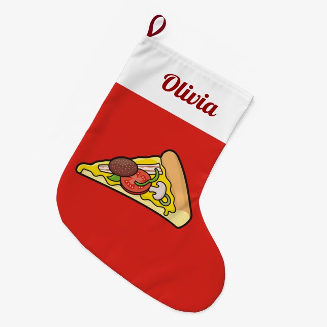 Pizza Slice Großer Weihnachtsstrumpf (Vorderansicht (hängend))