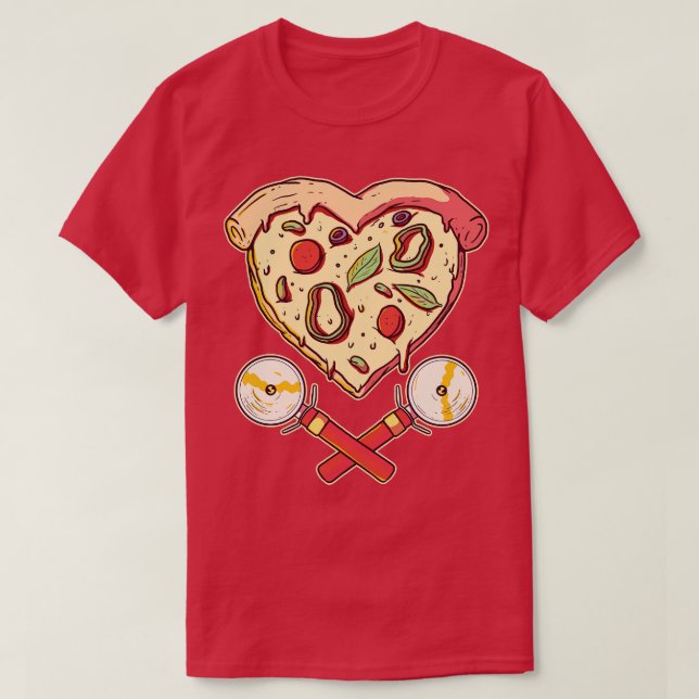 Pizza Slice in Herzform mit Kuttern T-Shirt (Design vorne)