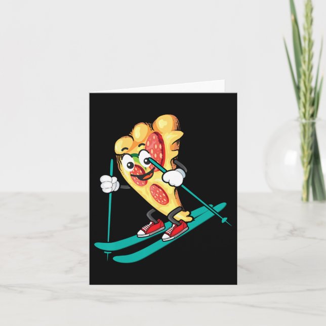 Pizza Slice On Skis Cool Weizen Teig Pie Lovers Gi Karte (Vorderseite)