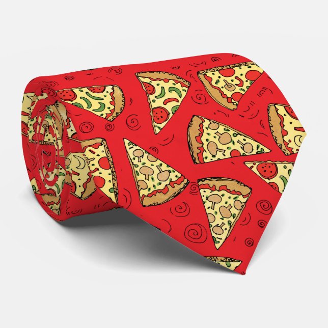 Pizza Slices Red Pattern Novelty Krawatte (Gerollt)