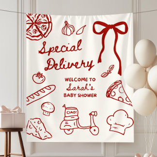 Pizza-Speziallieferung Baby Shower Hintergrund, Pi Wandteppich